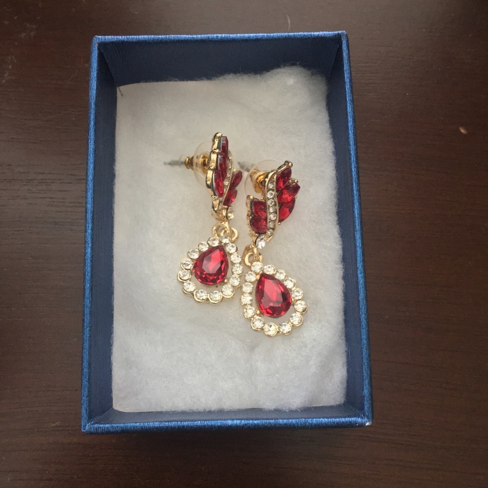 Red & Gold Rhinestone Stud Earrings